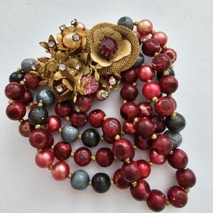 DeMario Berry Gold Tone Bracelet Faux Pearl Beads Rhinestones 1945-1965